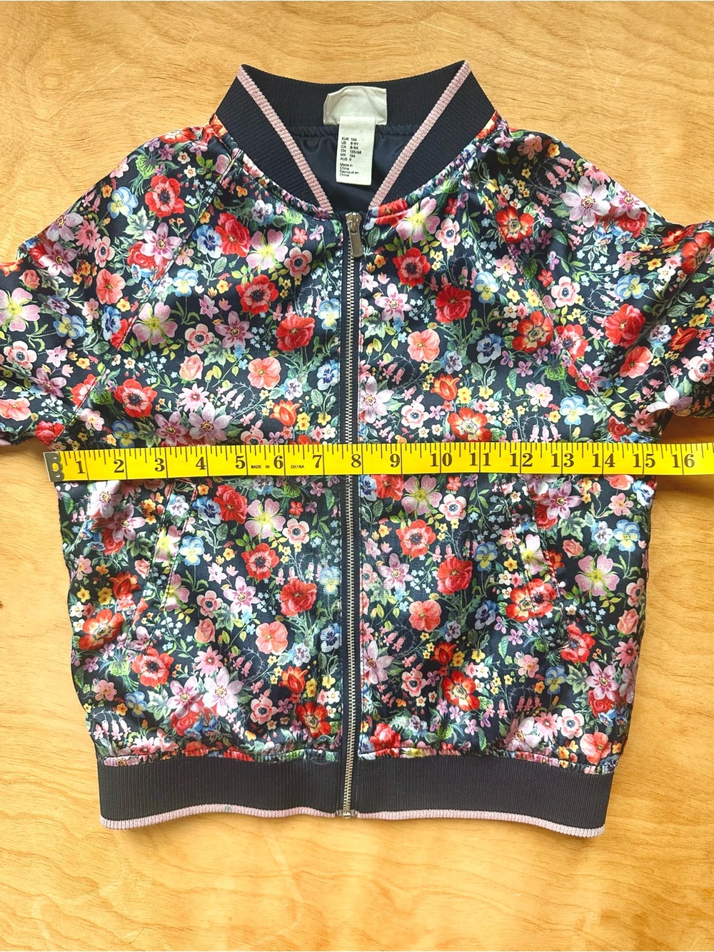 Natalie Lété x H&M Floral Satin Bomber Jacket Girls 8-9Y Navy Zip Pockets - Picture 11 of 12